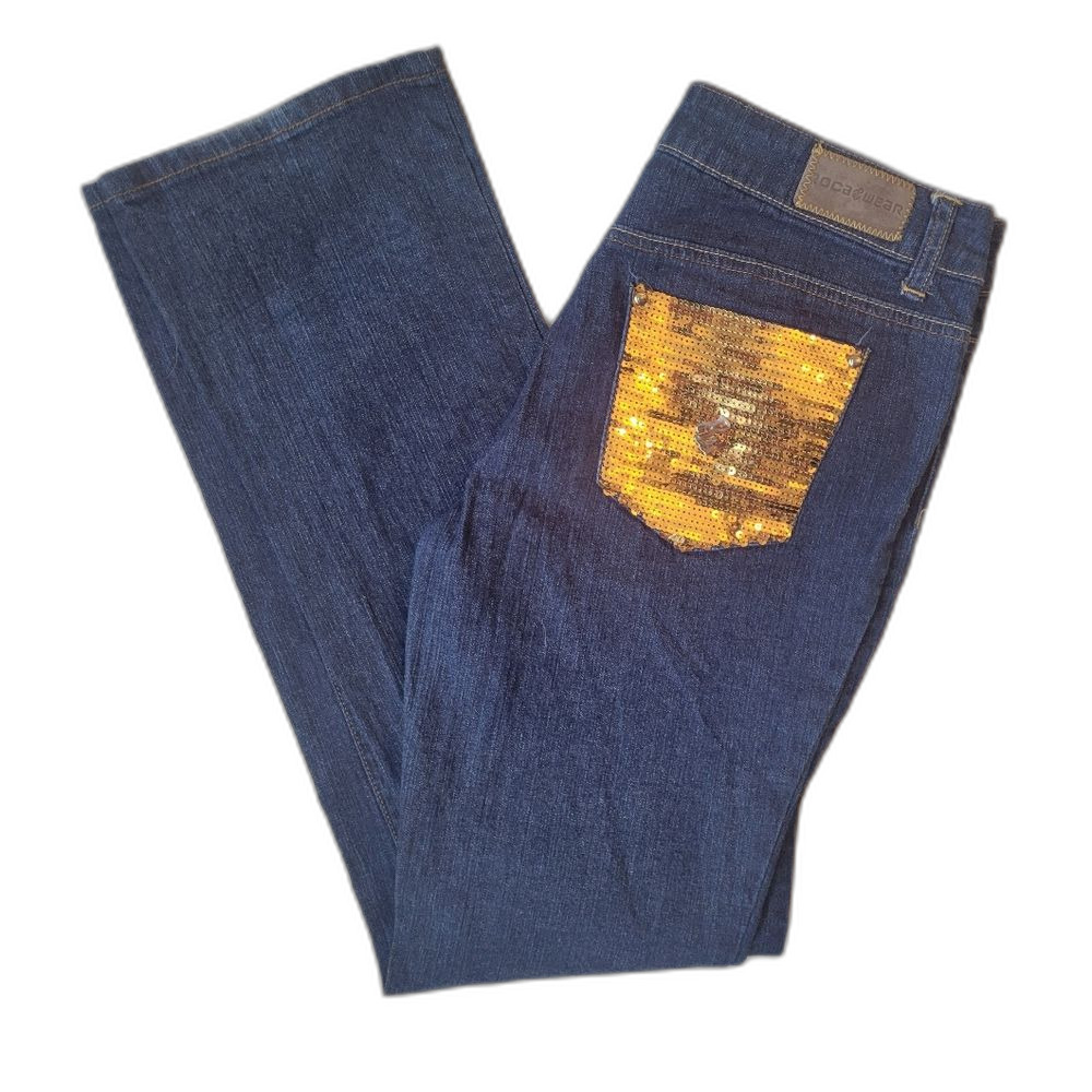 Rocawear Y2K Gold Sequin Back Pocket Jeans Size 11